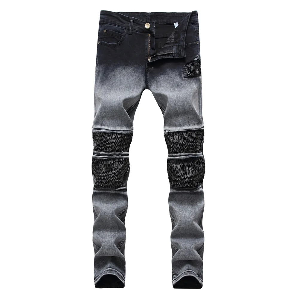 2018 High Quality Black Gray Denim Jeans For Men Pleated Straight