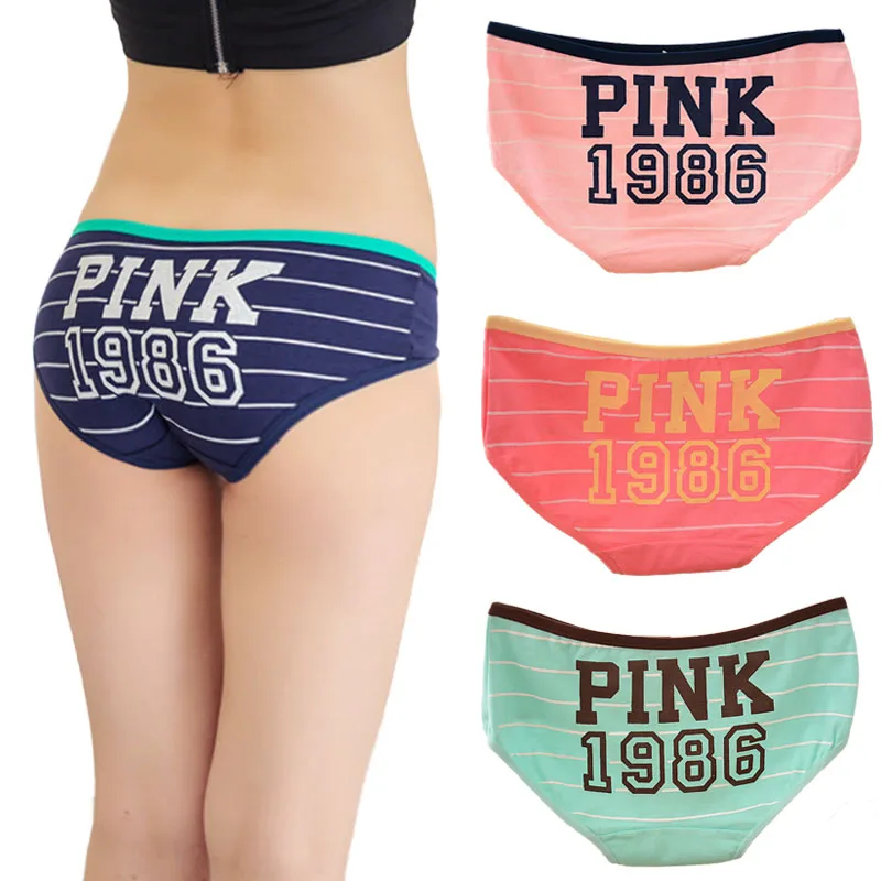 

New 2PCS/Set Hot Sale Women 14Colors Striped Letters Printed Panties Cute Comfortable Female Briefs