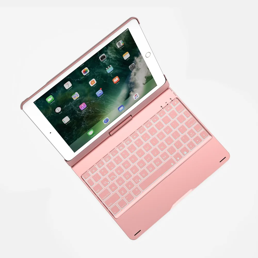 Вращающаяся на 360 градусов Bluetooth клавиатура 7 цветов Чехол с подсветкой для Apple iPad 9
