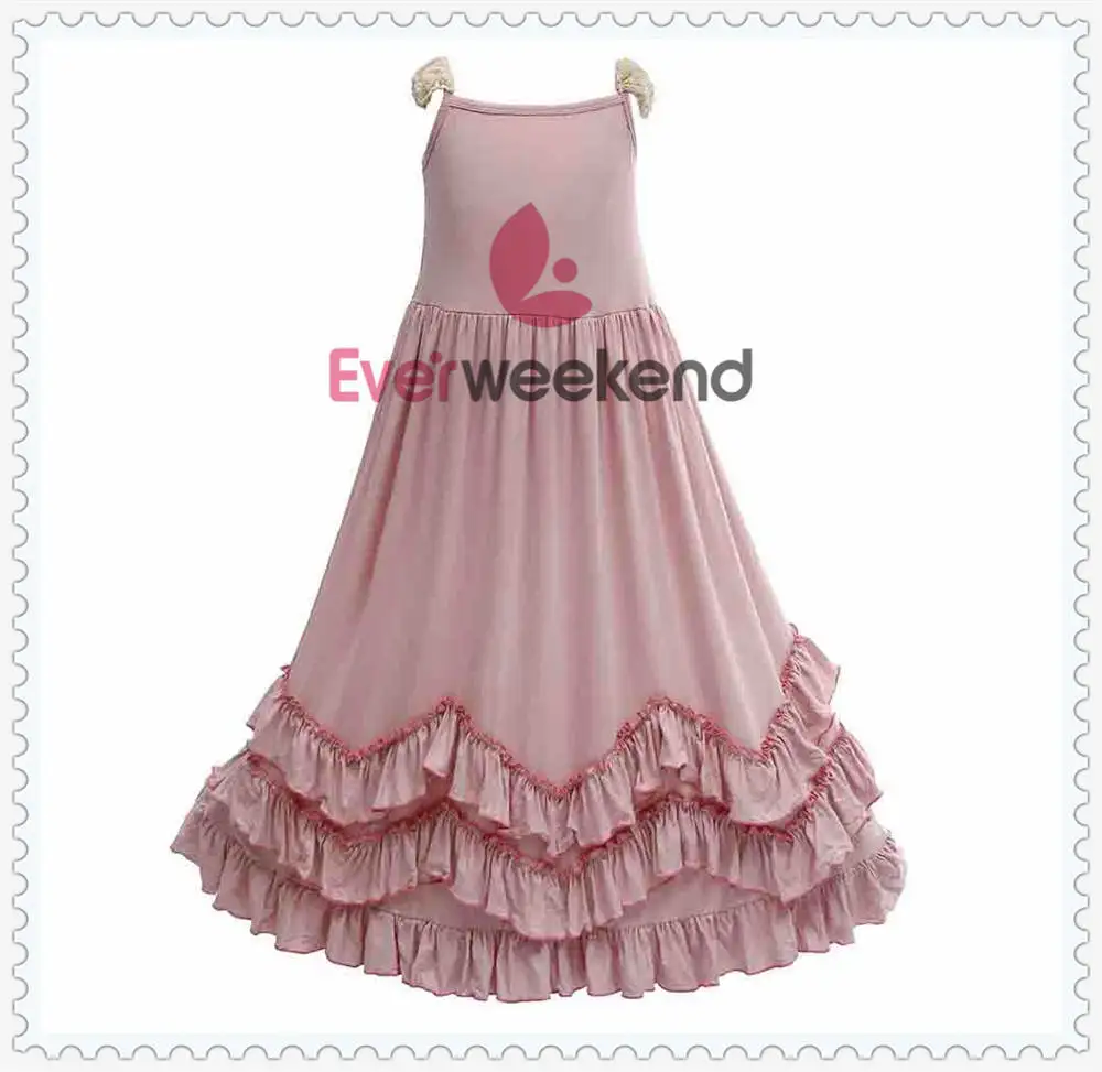 Kids Girls Boho Ruffles Maxi Dress Lace Fly Sleeve Candy Pink Color Holiday Party for 1-9 Years Old | Детская одежда и обувь