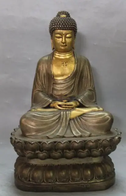 

S5237 10" China Purple Bronze 24K Gold Pure Silver Seat Lotus Shakyamuni Buddha Statue