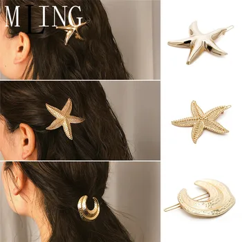 

MLING Vintage Gold Alloy Hair Clip Fashion Moon Star Starfish Hair Clip For Women
