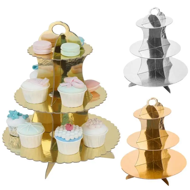 Золото/серебро Бумага Торт стойки кекс тарелка держатель Свадебные украшения DIY