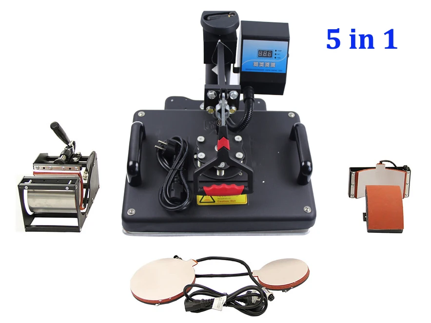 

30*38CM 5 in 1 Combo Heat Press Machine Thermal Transfer Machine Sublimation Machine for Cap Mug Plates T-shirts Printing