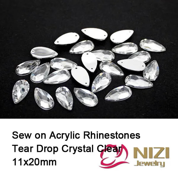 

11X20mm Taiwan Acrylic Sew On Rhinestones For Wedding Dress Tear Drop Flatback Crystal Clear Stones DIY Decorations