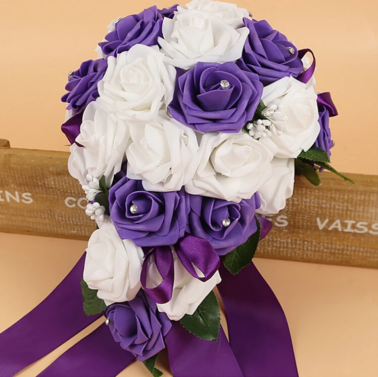 

PE Foam Flower Artificial Bridal Bouquets Crystal Bridesmaid Bridal Wedding Bouquets Water Drop Shaped Turquoise Royal Blue 2018