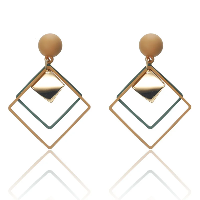 

2018 New Korean Fashion Round Earrings Candy Colors Earrings Statement Geometric Hollow Square Drop Earrings for Women Jewelry