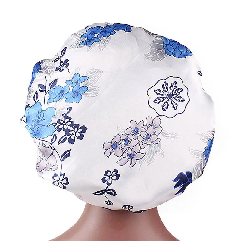 DOLEFT Satin Printed Wide-brimmed Hair Band Woman High Quality Soft Silk Bonnet Sleep Cap Chemotherapy Caps - Color: 7