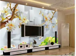 3D стены Бумага пользовательские Любой размер настенной Бумага Магнолия мерных цветы, лотос, карп ТВ фон 3D настенной Бумага