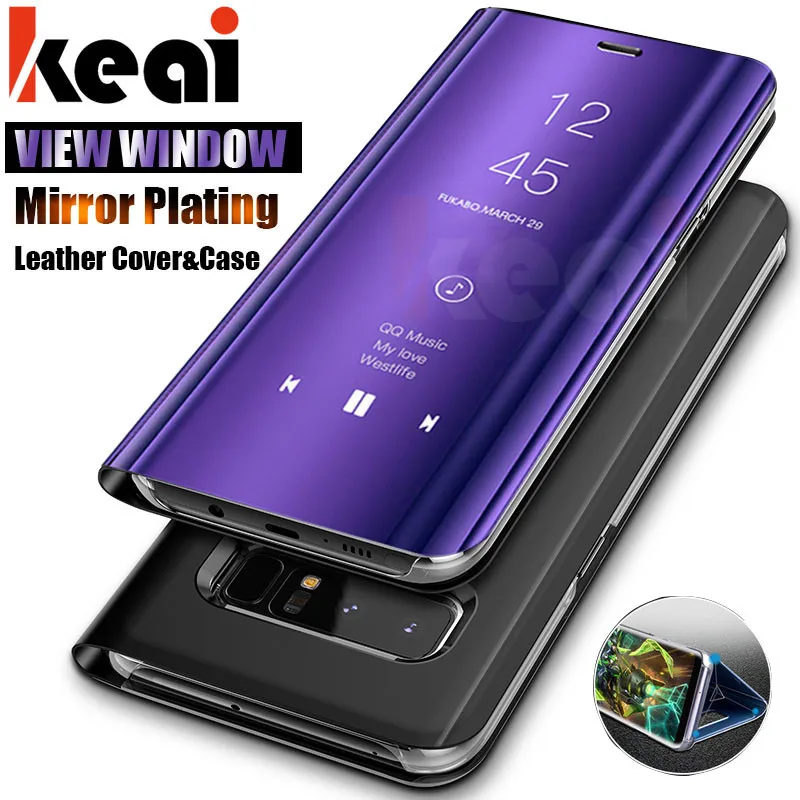 

360 Clear View Mirror Leather Flip Stand Case For Samsung Galaxy S8 S9 Plus S7 Edge Note 8 A5 A7 J5 J7 2017 A6 A8 2018 Cover