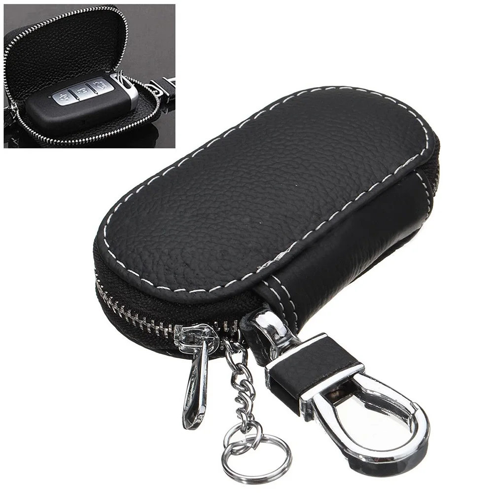 

Universal Car PU Leather Smart Remote Key Holder Bags Cases Fob Black W/ Zipper
