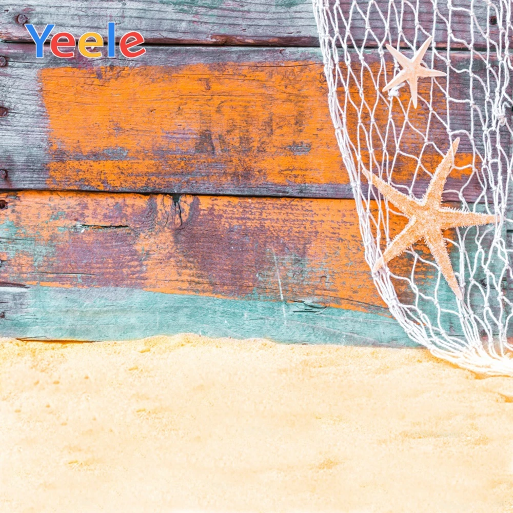 

Yeele Grunge Planks Summer Beach Sands Fishing Net Starfish Backgrouds Scene Photography Photographic Backdrops For Photo Studio