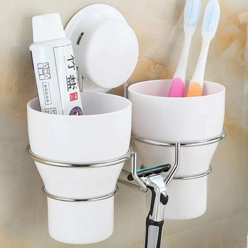 Высококачественный настенный держатель для зубных щеток, набор с 2 зубными щетками, кружка из белого пластика, декоративная чашка для хранения, аксессуары для ванной комнаты