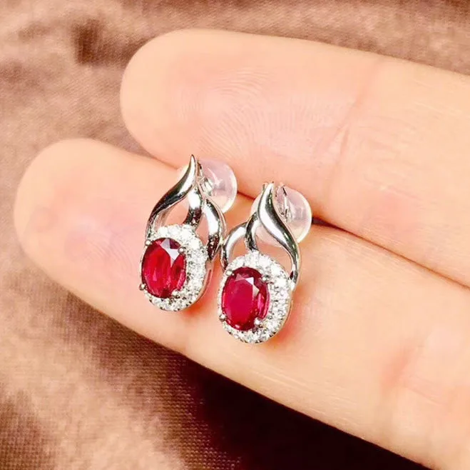 Серьги-гвоздики с рубином 0.35ct* 2шт драгоценный камень натуральная и настоящая Рубиновая серьга из стерлингового серебра 925 пробы ювелирные украшения# J18122410