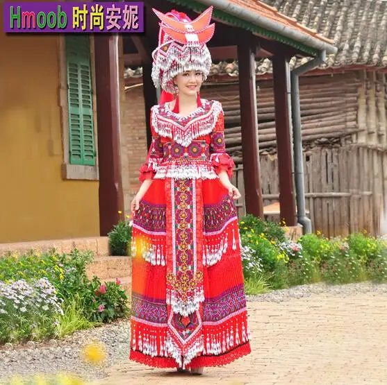 

High Quality Miao costumes New 2017 Marry Minority clothes Yunnan Wenshan pleated dress