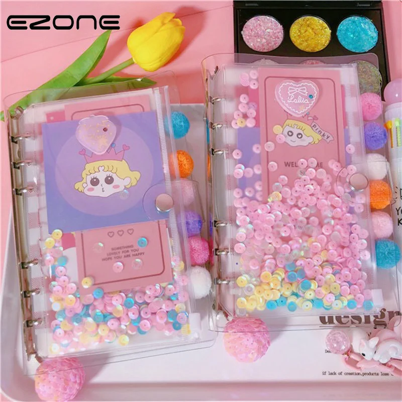 

EZONE Sequin Notebook PVC Cover Spiral Note Book With Grid Pages For Traveler Journey Diary Student otepad School Office Supply