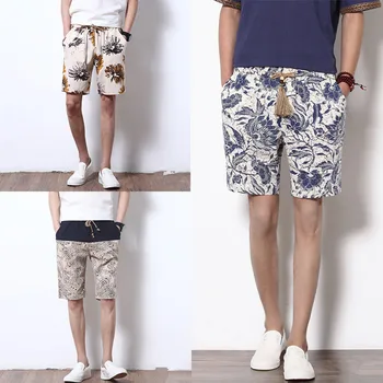

2019 Sinicism Men's beach shorts printing summer thin section breathable comfort casual men's linen shorts large size S-XXL