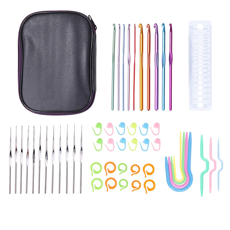

70pcs Crochet Hooks Knitting Needles Set Knitting Bag Handmade Craft Needlework Tool Needles Pins Ruler Weave Craft with Bag