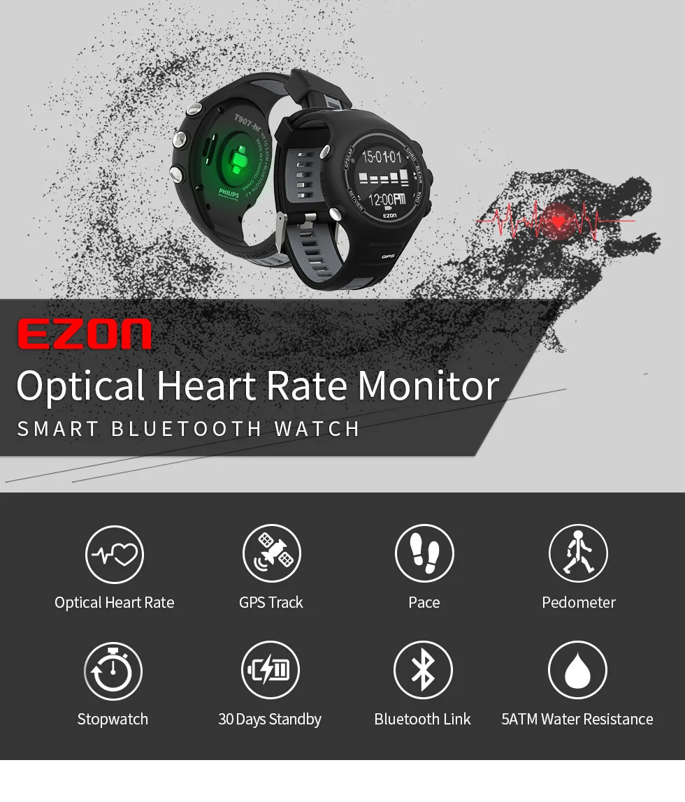 EZON gps спортивные часы водонепроницаемые Смарт Bluetooth оптический датчик пульсометр цифровые часы мужские часы saat Relogio Masculino