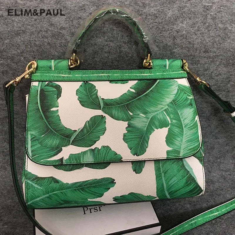 

Luxury Brand Famous Designer Seaside Vacation Beach Bag Banana Leaf Print Tote Bags Luxury Handbag Genuine Leather Shoulder Bags