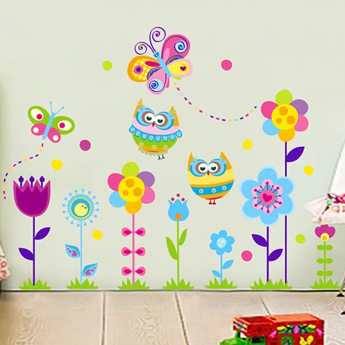  DIY Kindergarten child room decorates a wall cute owl flower wall stickers in the household adornme - 32807186906
