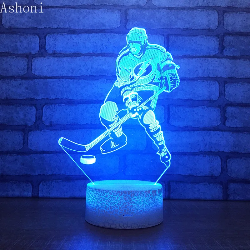 

Ice hockey Sport Playe 3D Table Lamp Touch Control 7 Color Changing Acrylic Baby Night Light USB Decorative Kids Christmas Gifts