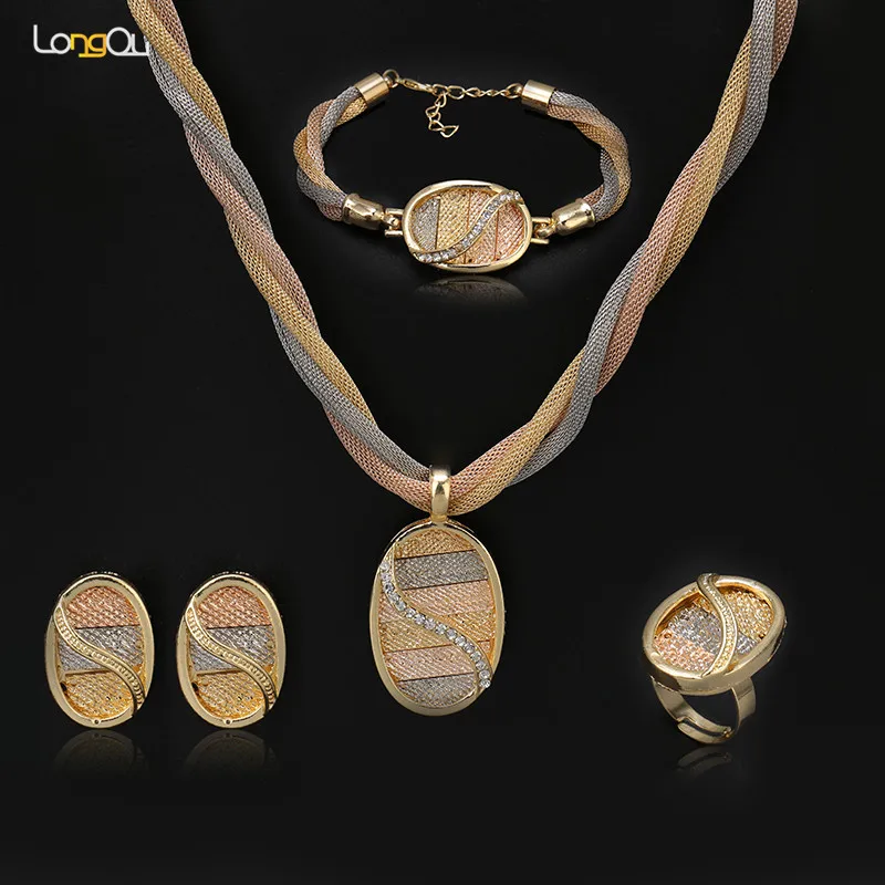 

New Exquisite Africa Dubai Jewelry Set Luxury Gold-color Big Nigerian Wedding African Beads Jewelry Set Costume New Design