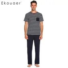 Ekouaer Короткий Мужской пижамный комплект Maxmoda рукав полосатый топы с брюками мягкий Lougewear