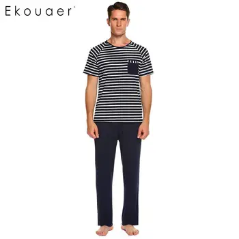 

Ekouaer Short Men's Pajamas Set Maxmoda Sleeve Striped Tops with Pants Soft Lougewear