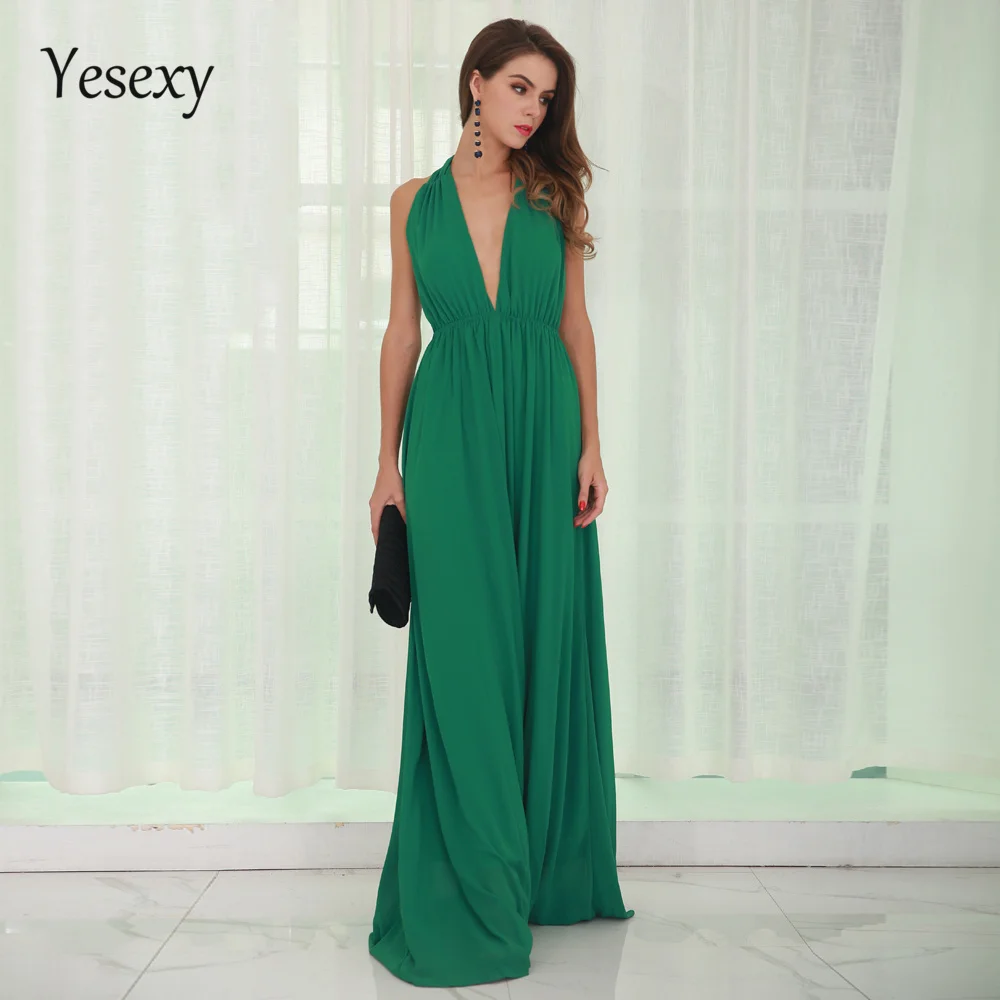 Сексуальное зеленое платье без рукавов с открытой спиной VR2256