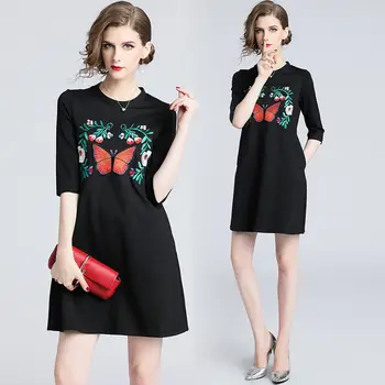 

womens ladies Designer spring autumn winter embroidery Embroidered Casual Cocktail party mini dress long T-shirt Top clothes