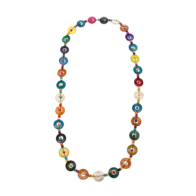 BeUrSelf этническое круглое богемное кокосовое ожерелье для женщин, вязанное вручную разноцветное круглое деревянное ожерелье с бусинами, длинное ожерелье, ювелирное изделие