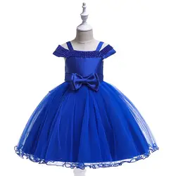 Georous бальное платье Спагетти ремень ярко-голубой цветок платья для девочек тюль Дети платье дня рождения Occasioes 2019
