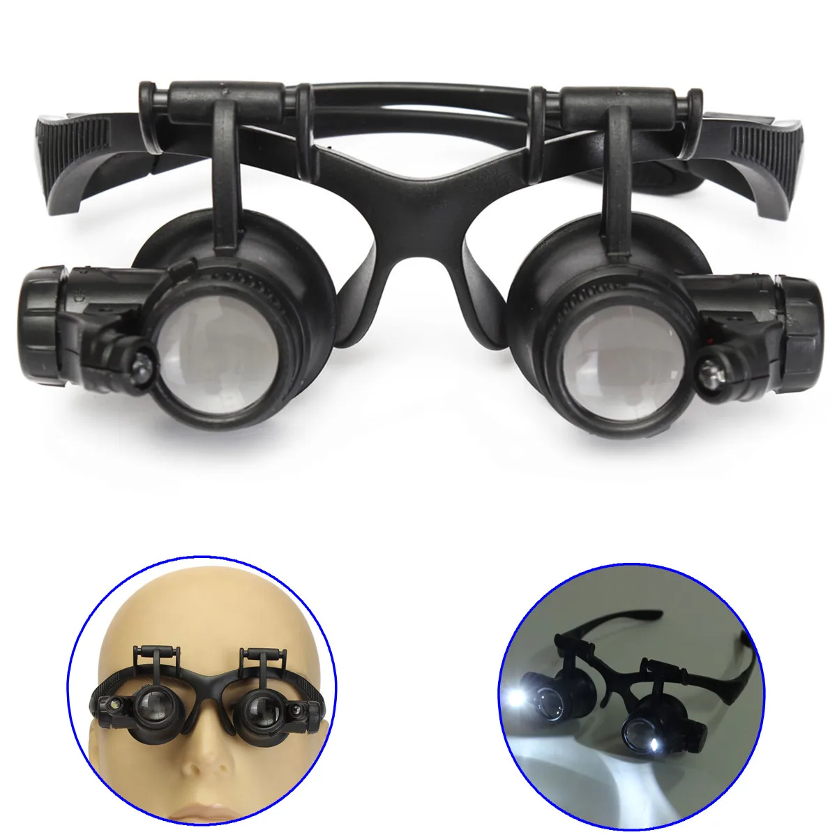 LED Magnifier Loupe Glasses 10X 15X 20X 25X Double Eye Jewelry Watch