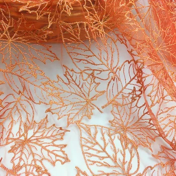 

5Yards Newest Orange Three-Dimensional Mesh Lace Maple Leaves Embroidery Evening Dress Wedding Dress Net Lace Fabrics DIY Cloth