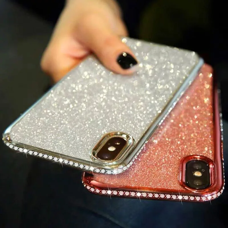 

For iPhone X XS MAX XR 6 6S 7 8 Plus Rhinestone Glitter Case For Samsung Galaxy A5 A6 A7 A8 Plus 2017 2018 M10 M20 M30 CoverCaqa