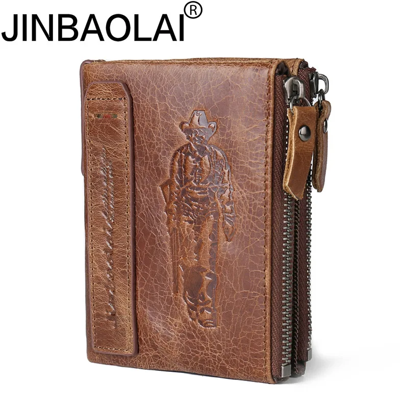 

JINBAOLAI HOT Genuine Crazy Horse Cowhide Leather Men Wallet Short Coin Purse Small Vintage Wallet Brand High Quality Designer