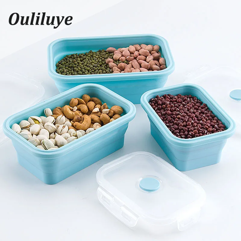 

3PCS/Set Lunch Box For Kids Food Container Collapsible Silicone Bento Box For Kitchen Camping Outdoor Bento Box 350/500/800ML