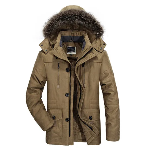 Зимняя мужская куртка, теплая, толстая, с хлопковой подкладкой, черная, военная парка, пальто, верхняя одежда, мужская ветровка, мех, с капюшоном, пальто, одежда - Цвет: khaki