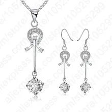 Высокое качество 925 пробы серебро кубический цирконий Кристалл Висячие Крючки серьги женское ожерелье с подвеской свадебные ювелирные наборы