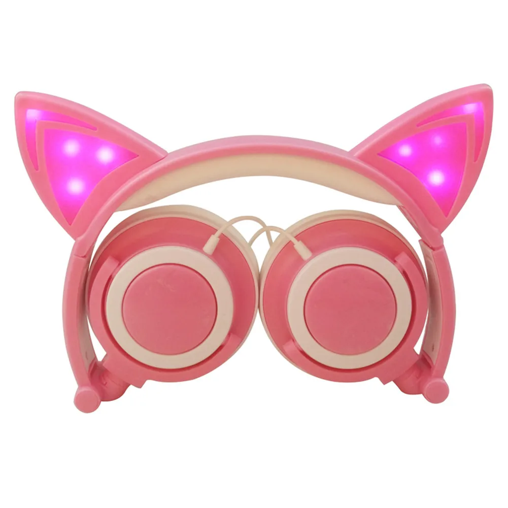 

Free Shipping LED Cat Ear Headphone Foldable Flashing Music Light Wired Gaming Earphone Headset For iPhone Laptop MP3 *30