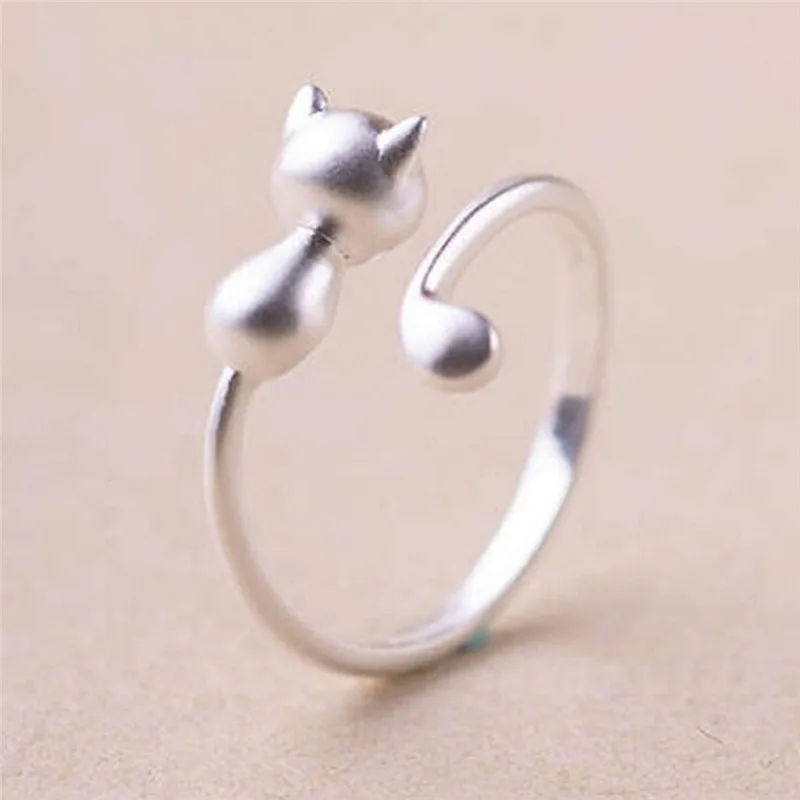 

Silver Plated Cat Rings For Women Jewelry Beautiful Finger Adjustable Open Rings For Party Birthday Gift