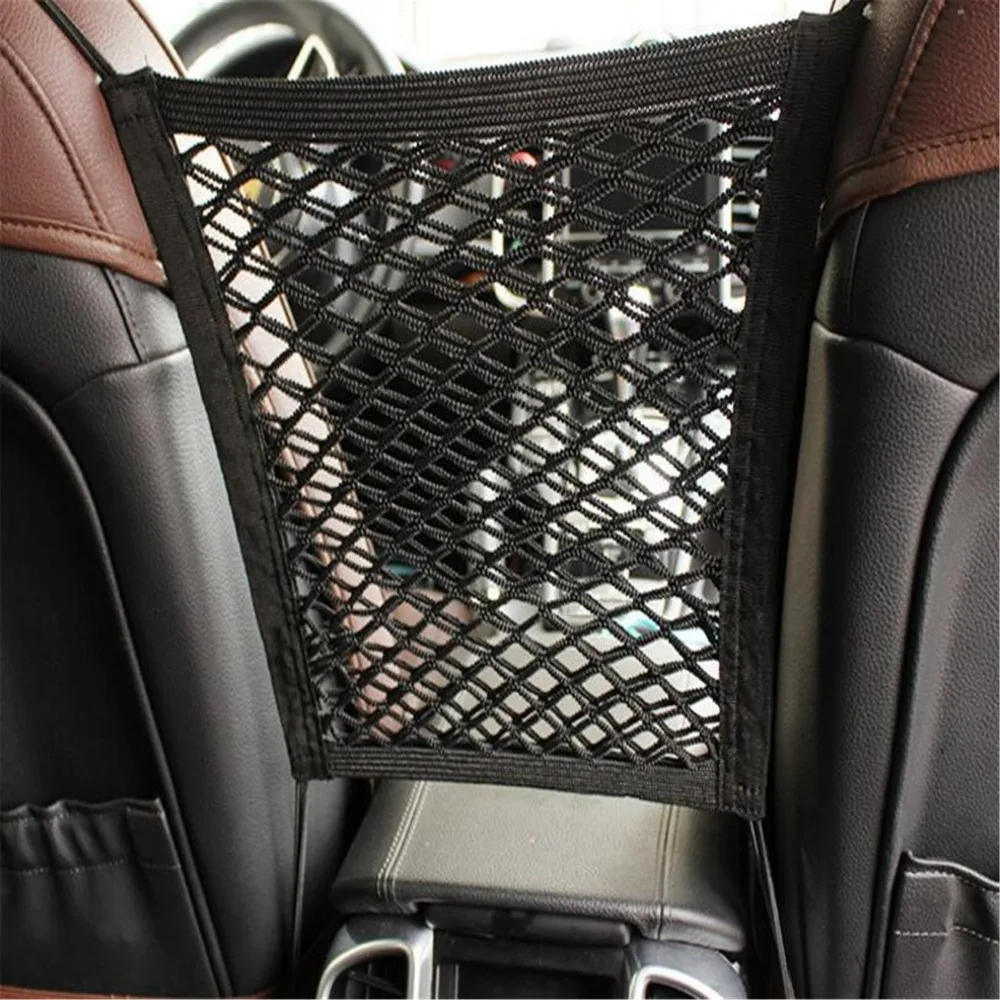 

Car Universal Storage Net Auto Pocket Luggage Hooks Organizer Seat Bag Elastic Nylon Mesh Net String Bag With 4 Plastic Hooks