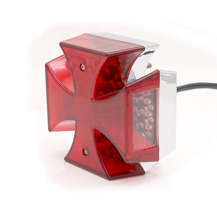 cheap Universal 12V Motorcycle Bike Mini Red Cross LED Tail Brake License Plate Light Lamp For Harley Bobber Chopper