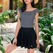 361 Dot Ruffle Swimming Dress One-piece Swimsuit Skirt Women Swim Wear 2019 Girls Bathing Suit Female Swim Dress dot print swim dress