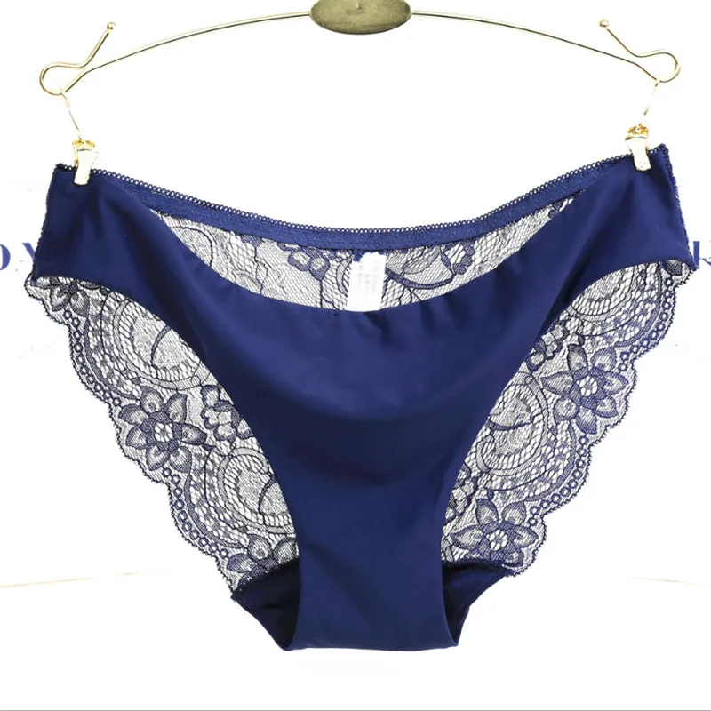 Epacket Shipping Ladies Light and thin Briefs Ice-silk Seamless But Lace Back Women's Triangles Panties Big Size S-2XL-3