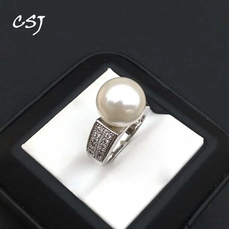 

CSJ New design pearl rings Round 12MM white shell Pearl Beads Big Rings for Women party Luxury
