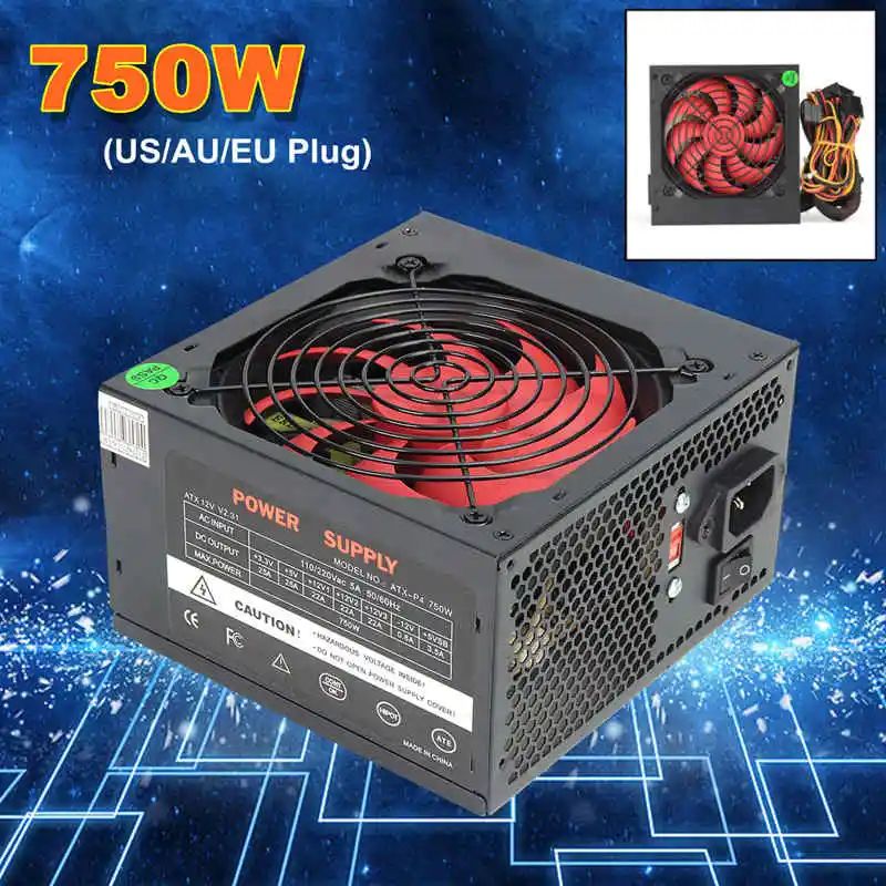 

MAX 750W PSU ATX 12V Gaming PC Power Supply 24Pin / PCI /SATA /ATX 700 Walt 12CM Fan New Computer Power Supply For BTC