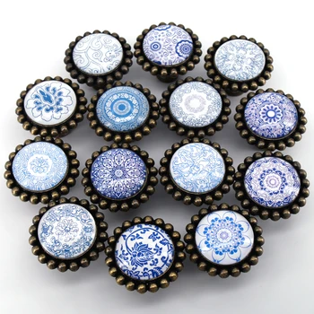 

1x American Style White Blue flower Crystal Glass Furniture Pull Knob Closet Cabinet Handle Drawer Wardrobe Door Box Knob Handle