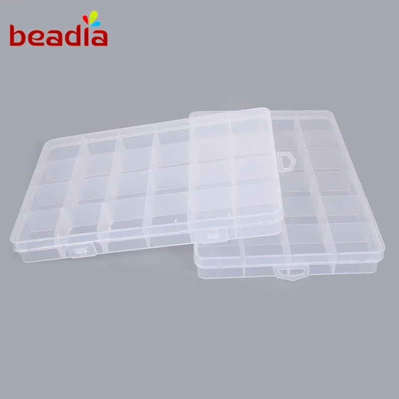

Size 19*13*2.4m 22 Slots+2Slots 1pc/bag White Adjustable Transparent Jewelry Storage Box Ring Earring Drug Pill Beads Plastic
